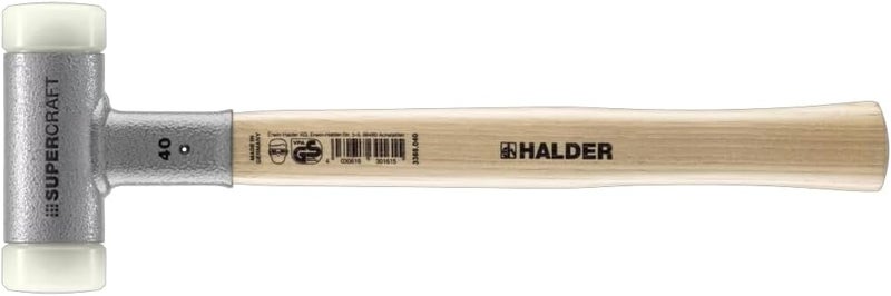 Halder SuperCraft Dead Blow Mallet 3366.040 - Non-Rebounding Mallet, Hard Nylon Inserts, Hickory Wood Handle with Overstrike Protector, 40mm, 1.6 lbs. - Image 1